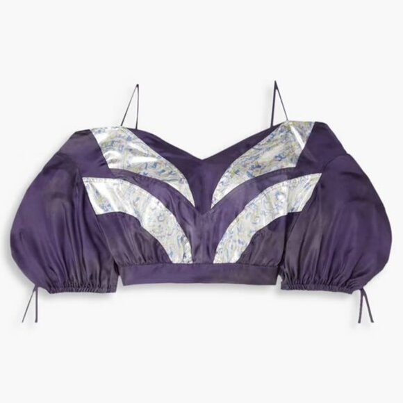 ISABEL MARANT Berit Cold-Shoulder Cropped Satin Top in Grape | Size 34 XS | NWT - Picture 1 of 4